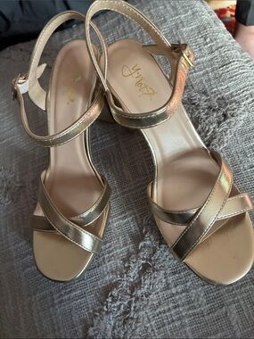 Y NotGold Metallic Strappy Block Heel Sandals